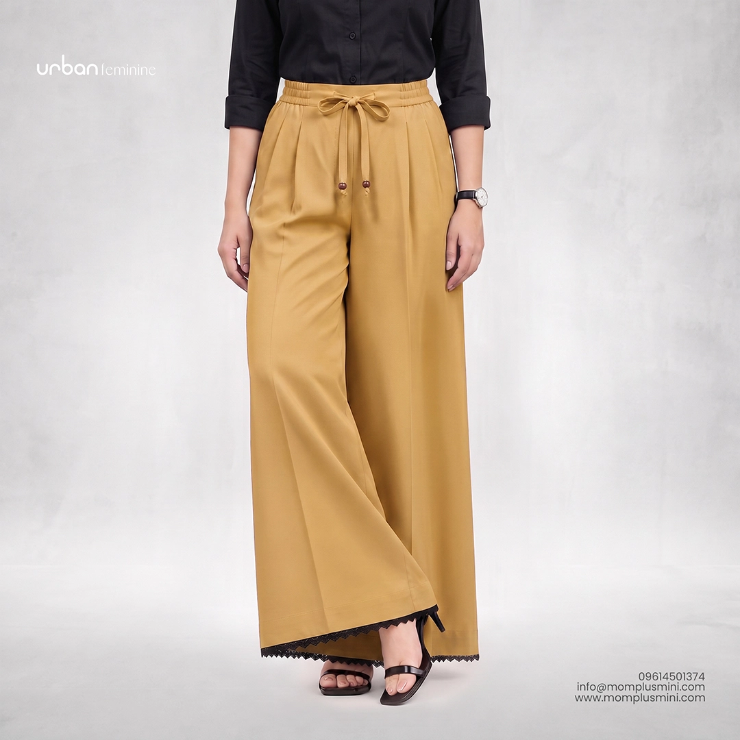 Aria Lace Wide-Leg Pant | Mustard Brown